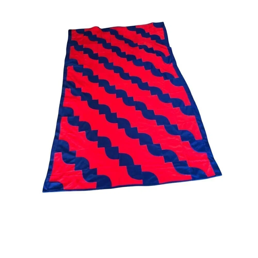 Vintage Mod Zigzag Geometric Blanket Red Blue Retro Handmade  Maximalist